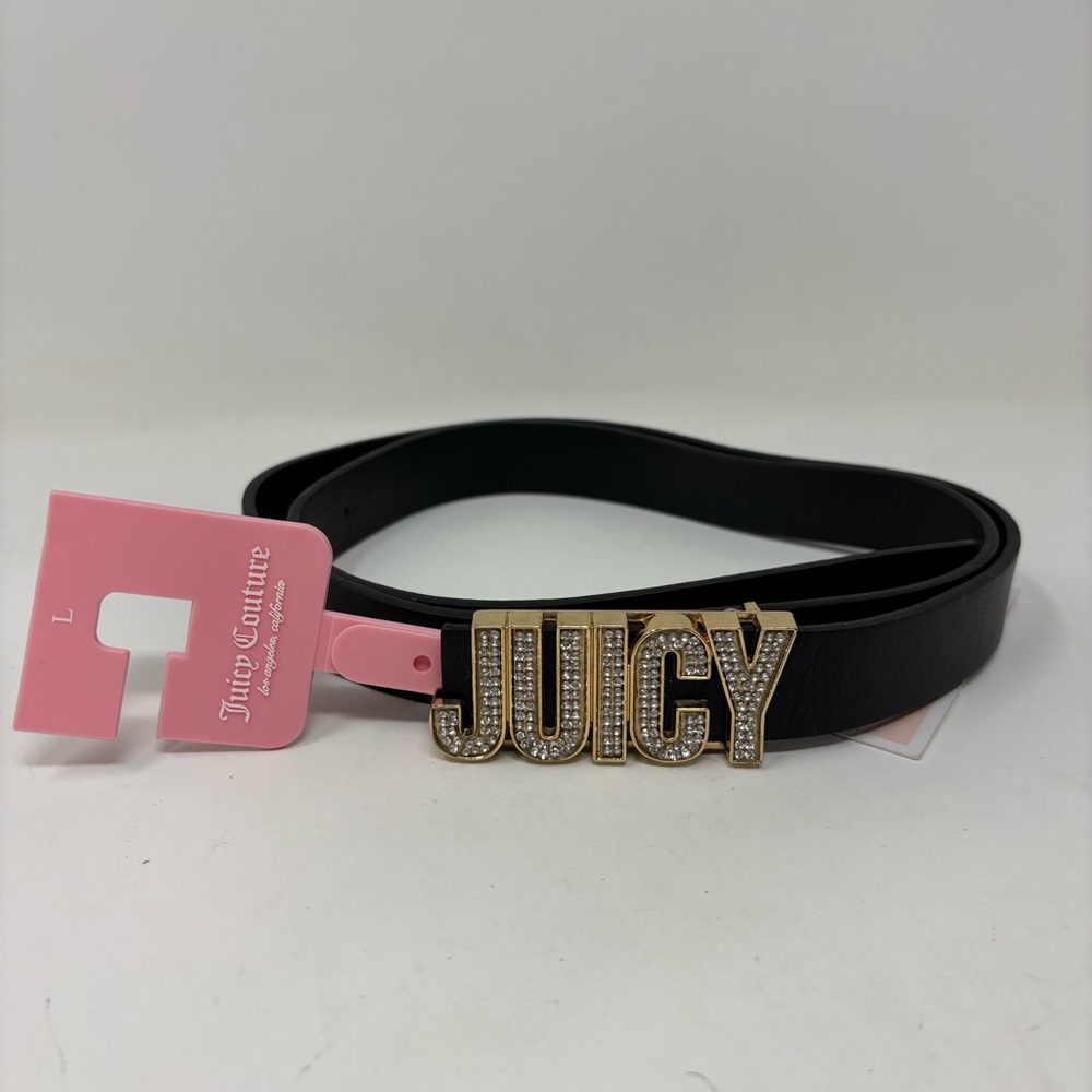 Juicy Couture Black Rhinestone Logo Belt Y2K NWT Size Large
